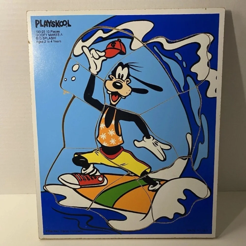 Vintage Playskool Wooden Puzzle Disney Mickey Mouse & Goofy Lot Of 2 From 1980s‎